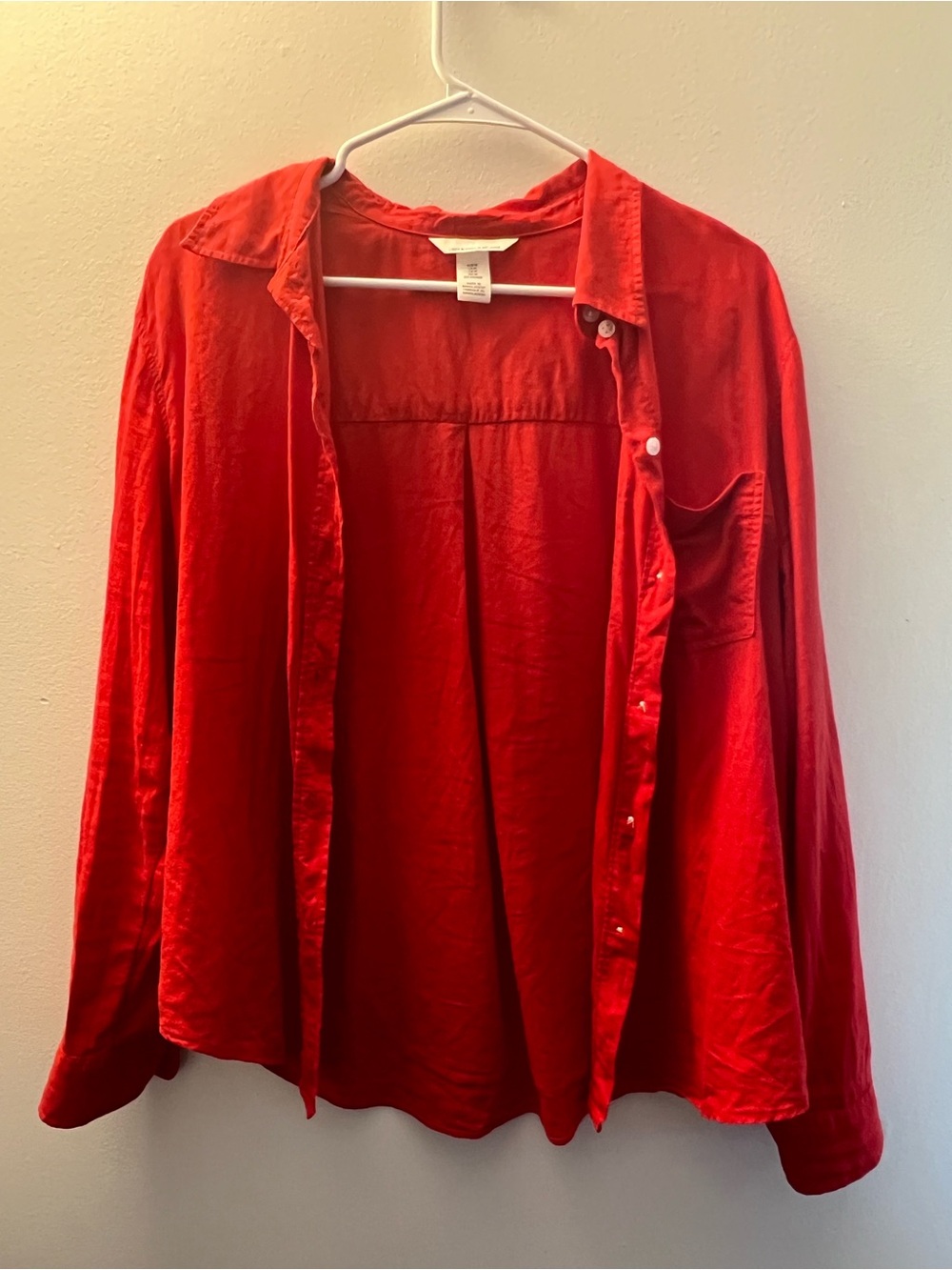 H&M Red Linen-Blend Button Shirt